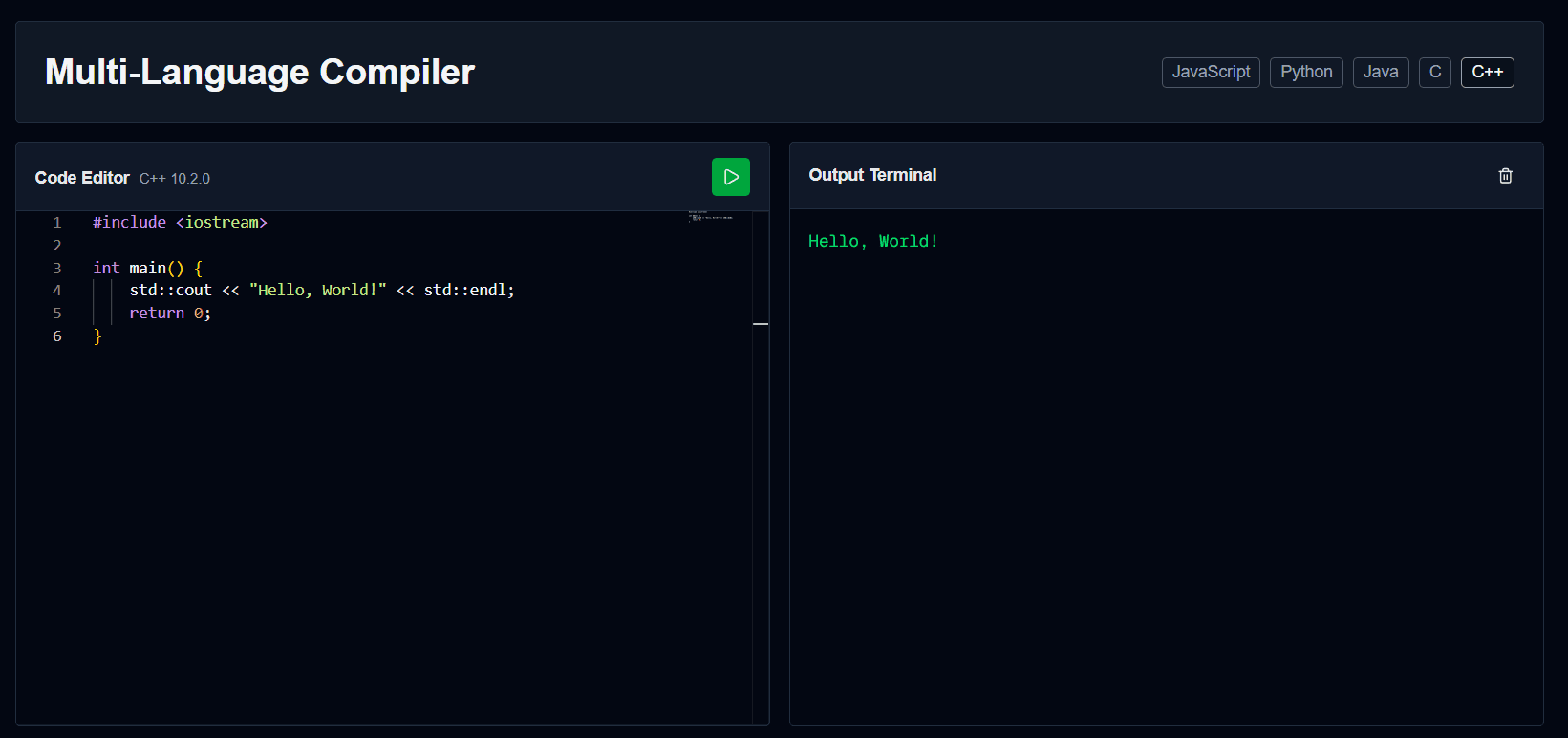 Language Selection Interface