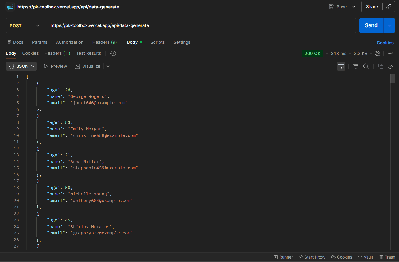 Data Generator API Response Example