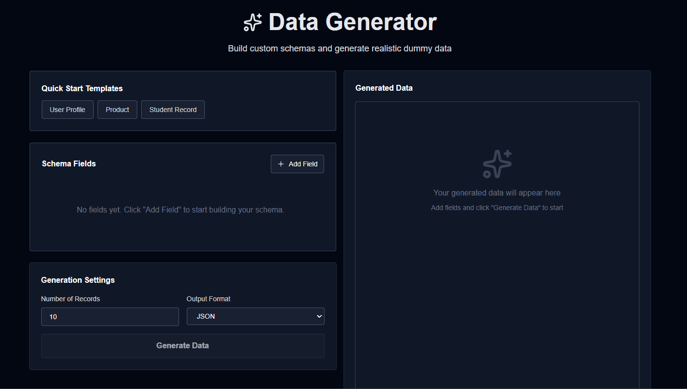 Data Generator Tool Interface