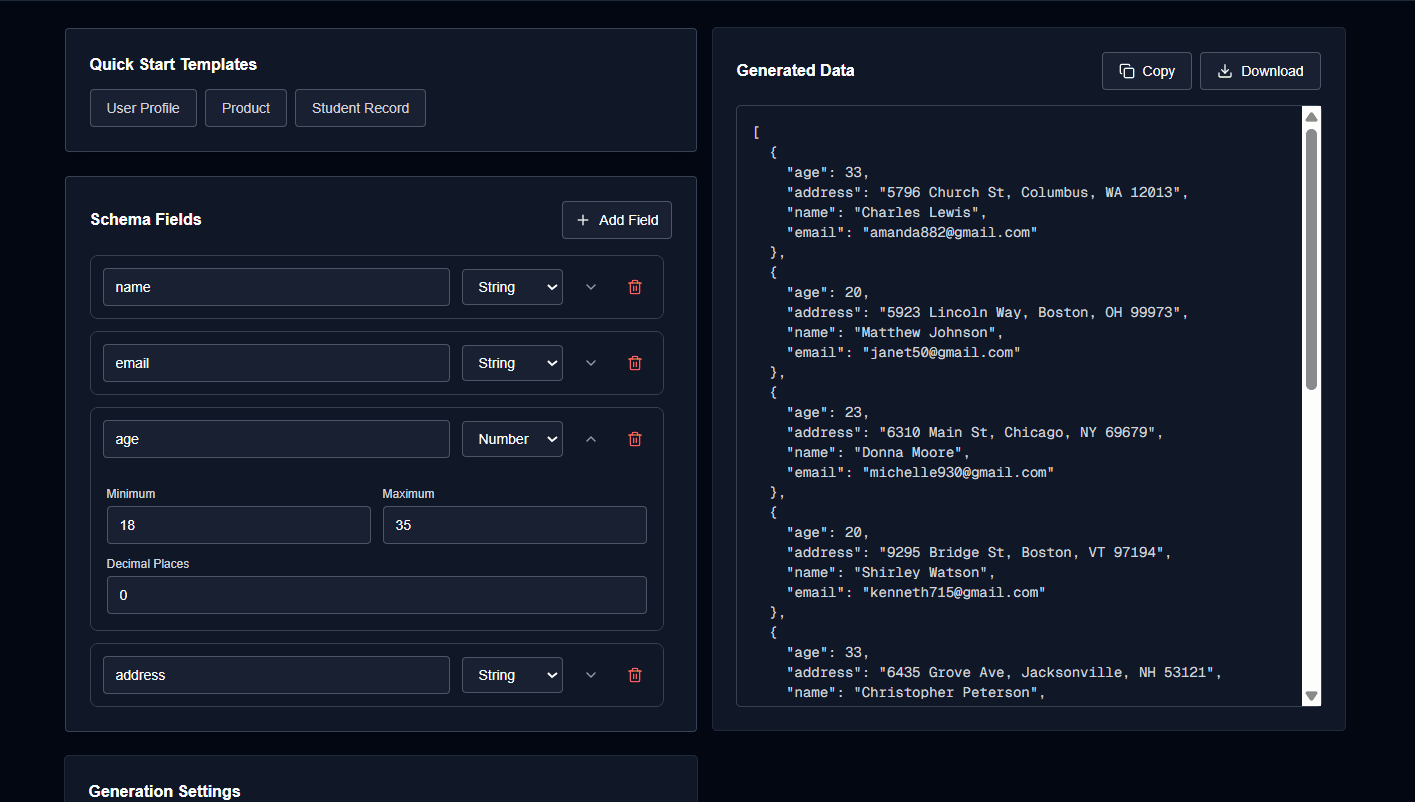 Generated Data Output