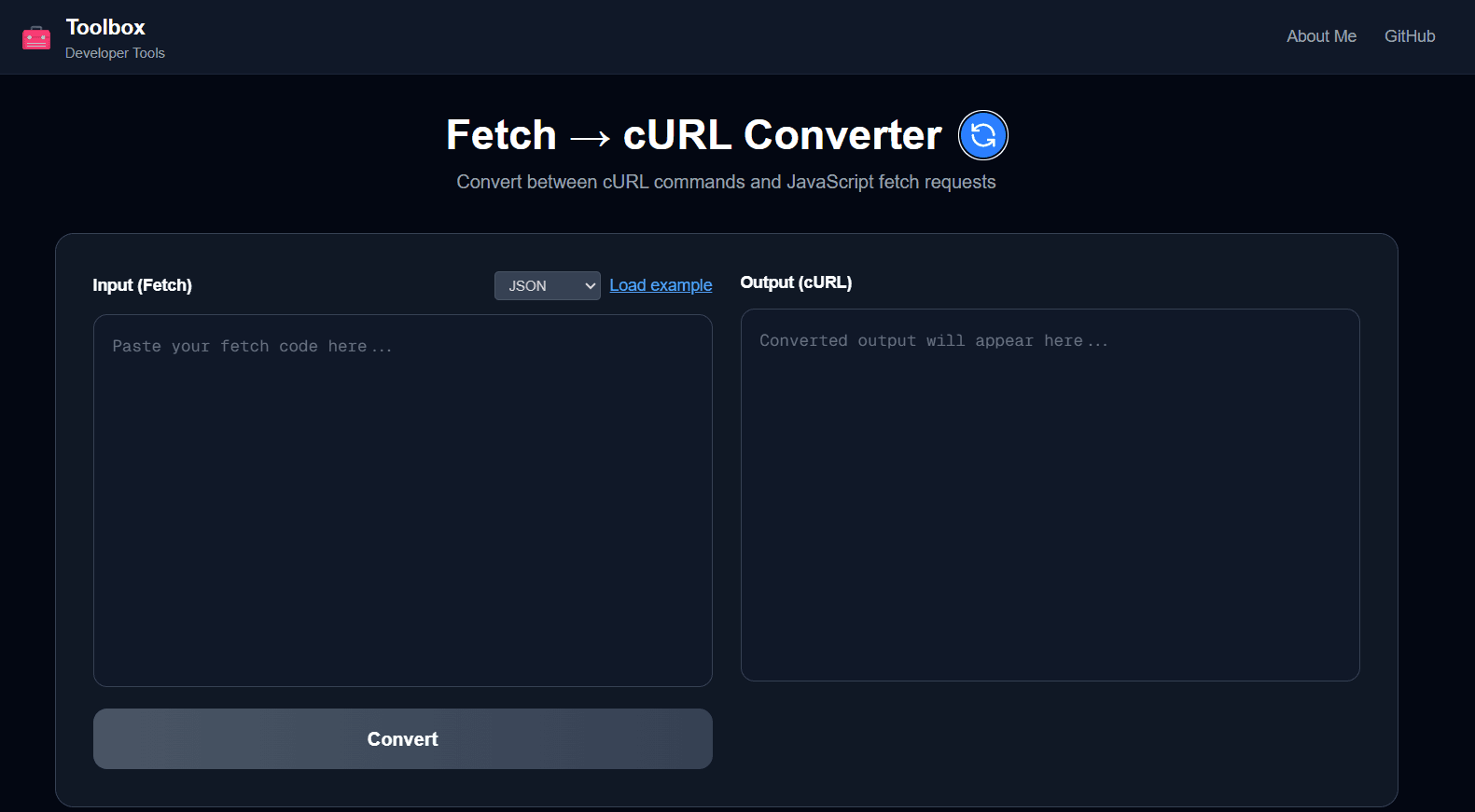 cURL Fetch Converter Main Interface